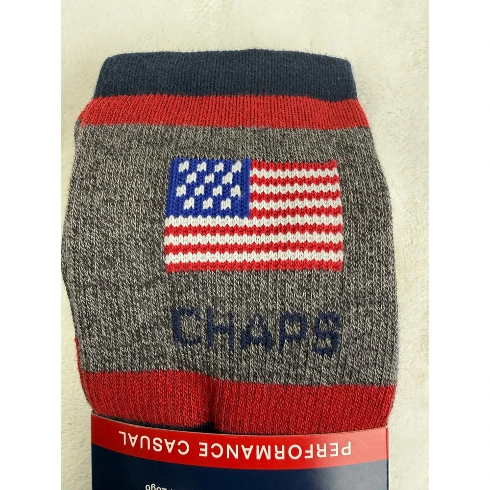 Chaps Mens 3 Pair Pima Cotton Blend Performance Casual Socks American Flag Navy